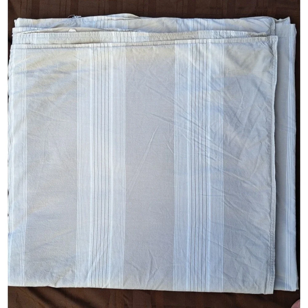 Beige Striped 100% Cotton Queen Duvet Cover Button Closure 92 X 88